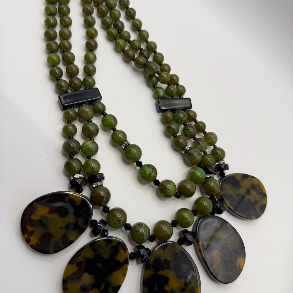 Chico’s Elegant Green & Animal Print Beaded Necklace